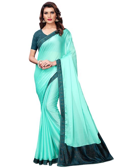 lace border turquoise saree with blouse - 16002663 - Very Small Image - 1