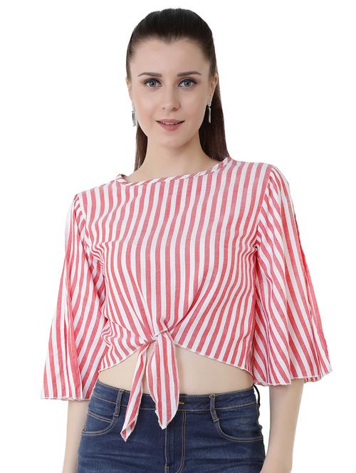 knotted hem striped crop top - 16003117 - Very Small Image - 1