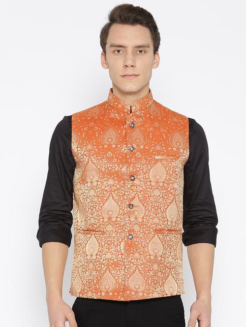 orange silk nehru jacket - 16003261 - Very Small Image - 1