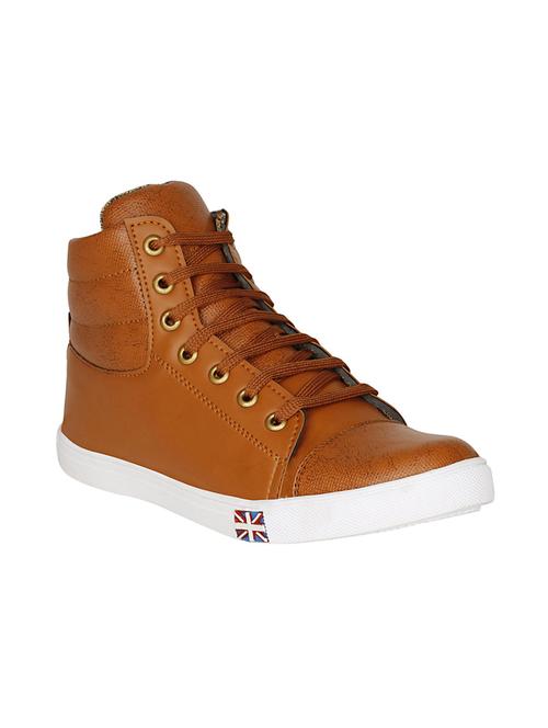 tan leatherette lace up sneakers - 16004531 - Very Small Image - 1