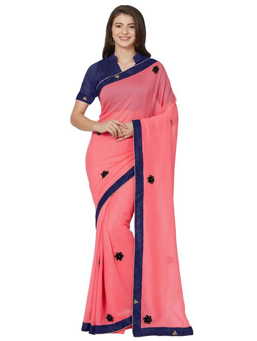 floral patchwork embroidered saree with blouse - 16004857 - Very Small Image - 1