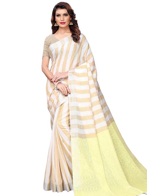 striped handloom saree with blouse - 16005115 - Very Small Image - 1