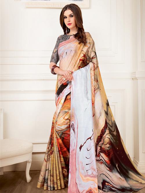 abstract digital printed saree with blouse - 16005128 - Very Small Image - 1
