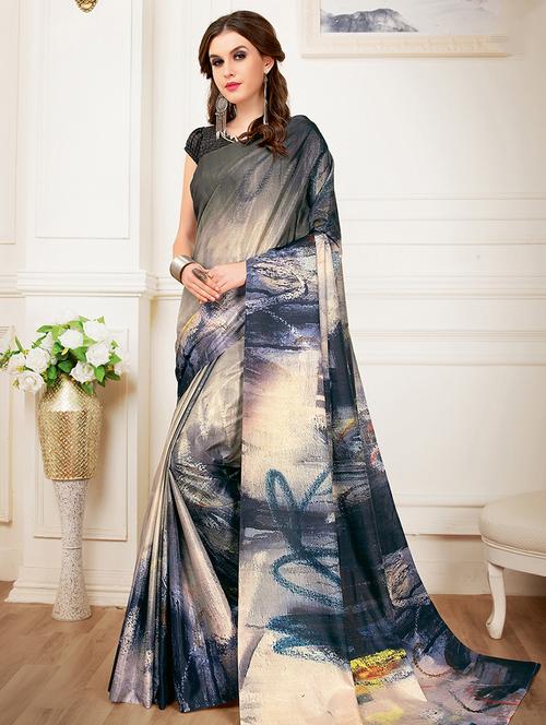abstract digital printed saree with blouse - 16005130 - Very Small Image - 1