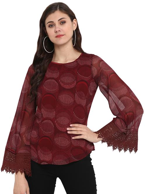 lace detail flared sleeved top - 16005255 - Very Small Image - 1