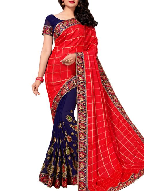 paisley embroidered half & half saree with blouse - 16005407 - Very Small Image - 1