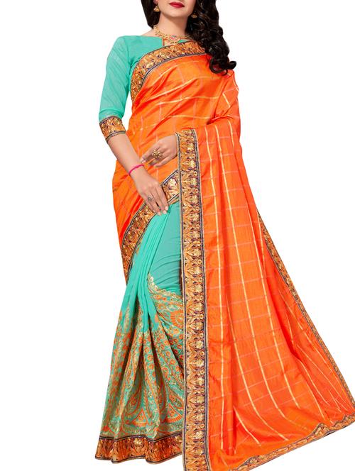 floral embroidered half & half saree with blouse - 16005408 - Very Small Image - 1