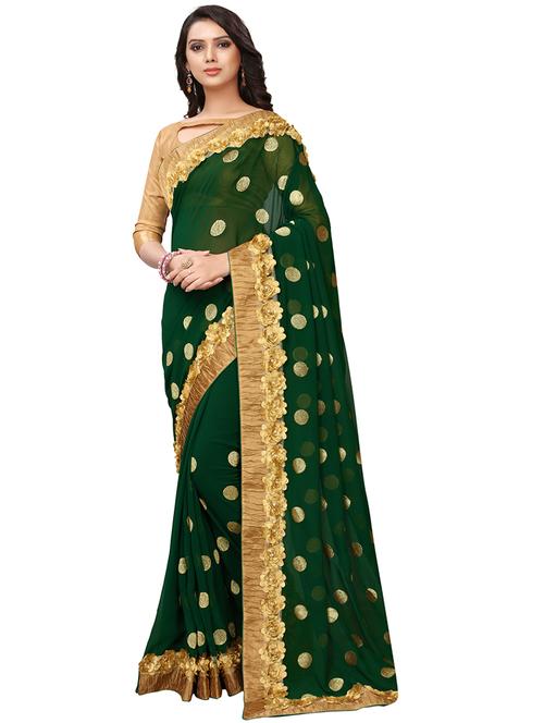 ribbon border polka dots embroidered saree with blouse - 16005427 - Very Small Image - 1