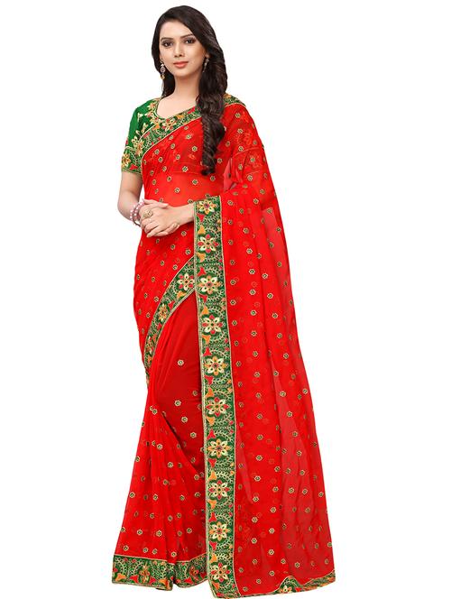 floral embroidered saree with blouse - 16005429 - Very Small Image - 1