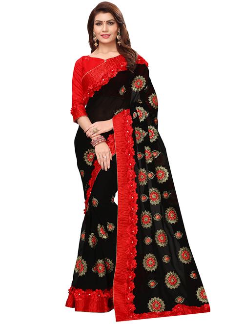 ribbon border floral embroidered saree with blouse - 16005447 - Very Small Image - 1