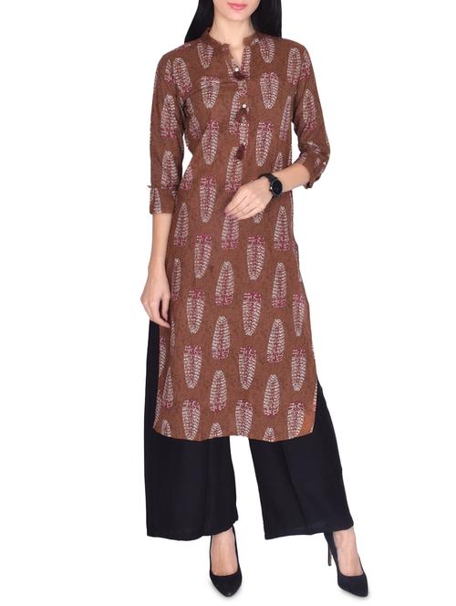 straight printed kurta palazzo set with tassels - 16005482 - Very Small Image - 1