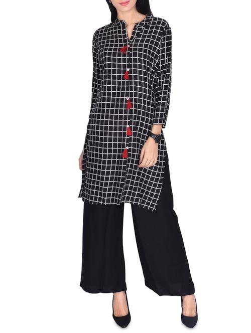 checkered kurta palazzo set with tassels - 16005487 - Very Small Image - 1
