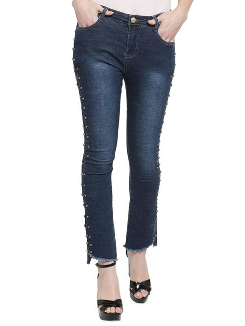 frayed hem embellished jeans - 16005612 - Very Small Image - 1