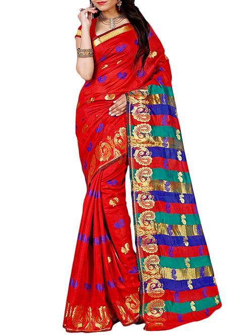 conversational zari motif woven saree with blouse - 16006390 - Very Small Image - 1