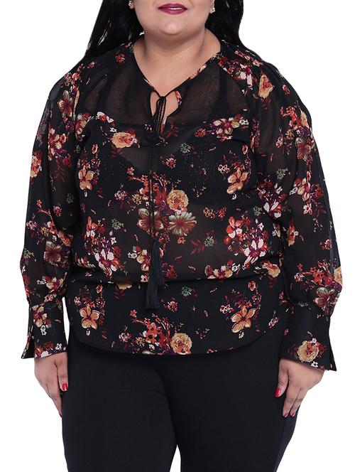 floral plus blouson top - 16006795 - Very Small Image - 1