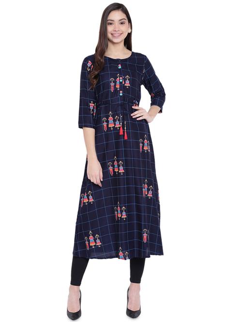 checkered a-line kurta - 16006986 - Very Small Image - 1