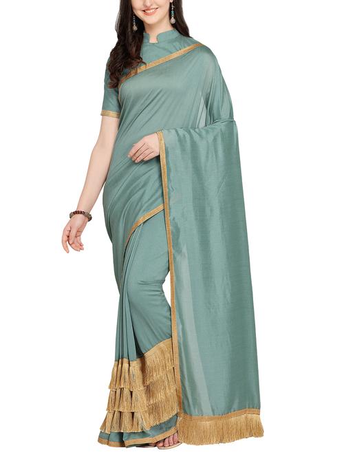 fringe lace border fusion saree with blouse - 16007056 - Very Small Image - 1
