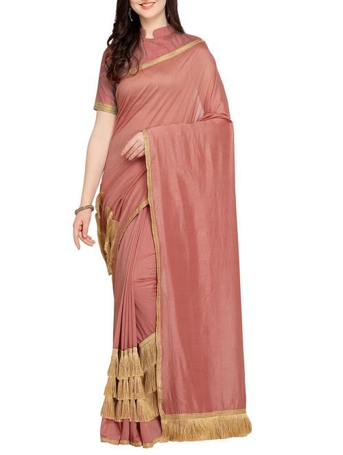 fringe lace border fusion saree with blouse - 16007057 - Very Small Image - 1