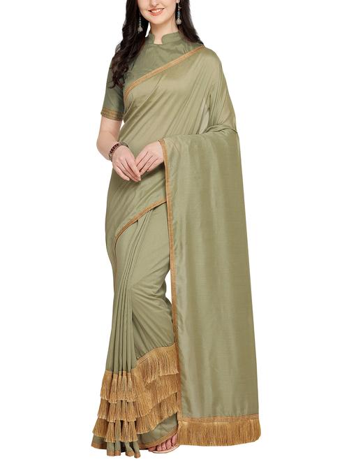 fringe lace border fusion saree with blouse - 16007060 - Very Small Image - 1