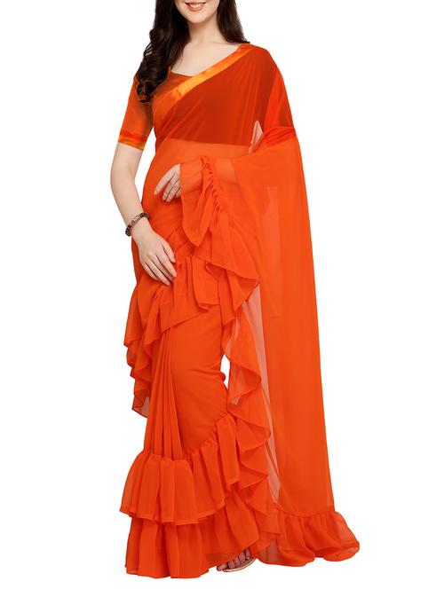 ruffle lace border fusion saree with blouse - 16007091 - Very Small Image - 1