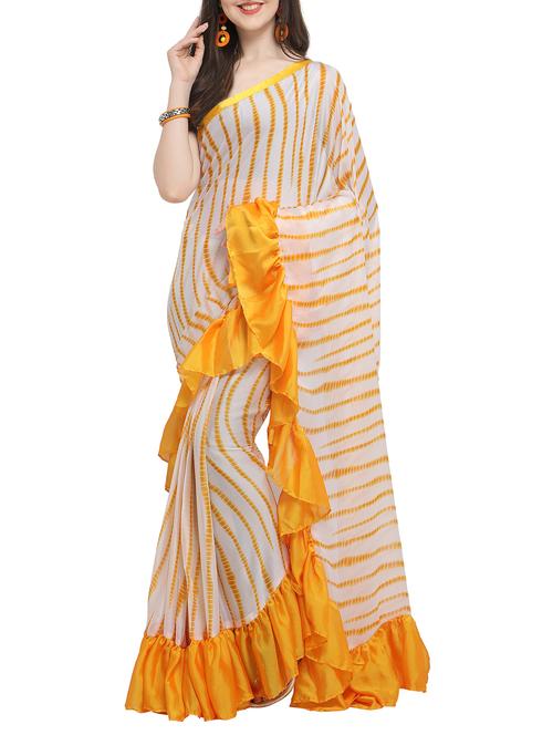 shibori ruffle border fusion saree with blouse - 16007107 - Very Small Image - 1