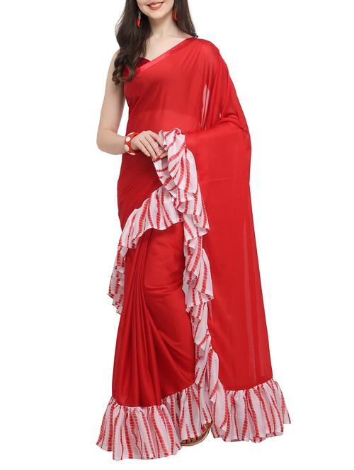 shibori ruffle border fusion saree with blouse - 16007110 - Very Small Image - 1