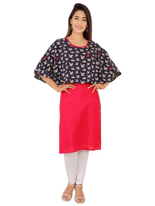straight solid kurta with cape - 16007827 - Very Small Image - 1