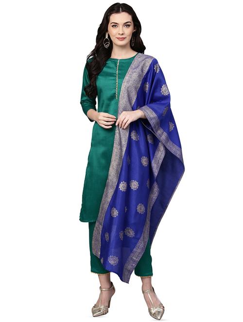 bottle green solid straight suit set - 16007837 - Very Small Image - 1