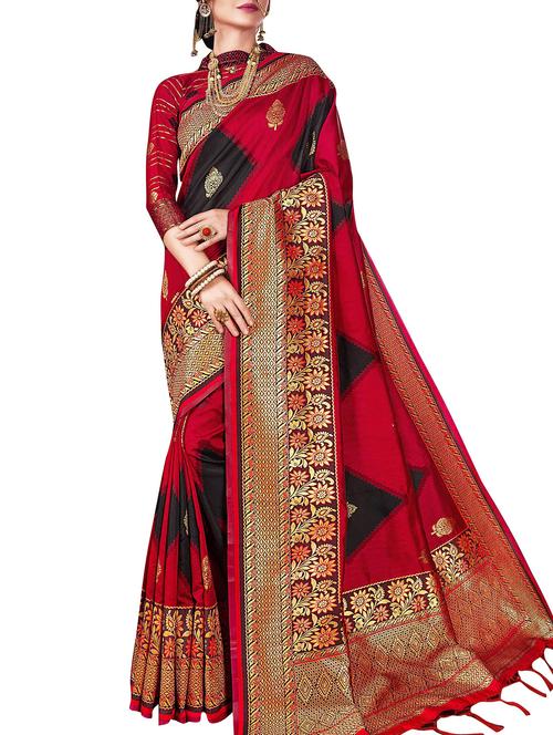 floral zari motif banarasi saree with blouse - 16007981 - Very Small Image - 1