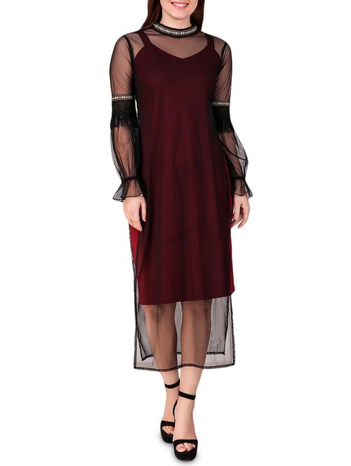 lace detail mesh overlay dress - 16008145 - Very Small Image - 1