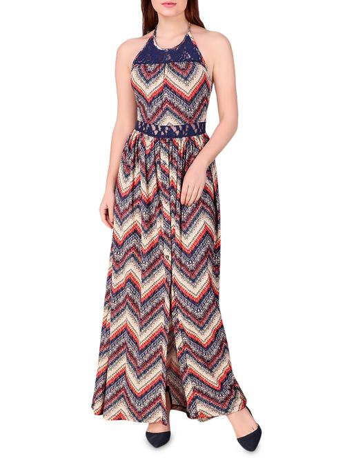 lace insert tie back maxi dress - 16008151 - Very Small Image - 1