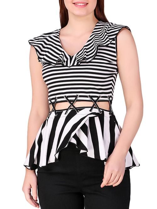 criss cross detail striped top - 16008186 - Very Small Image - 1