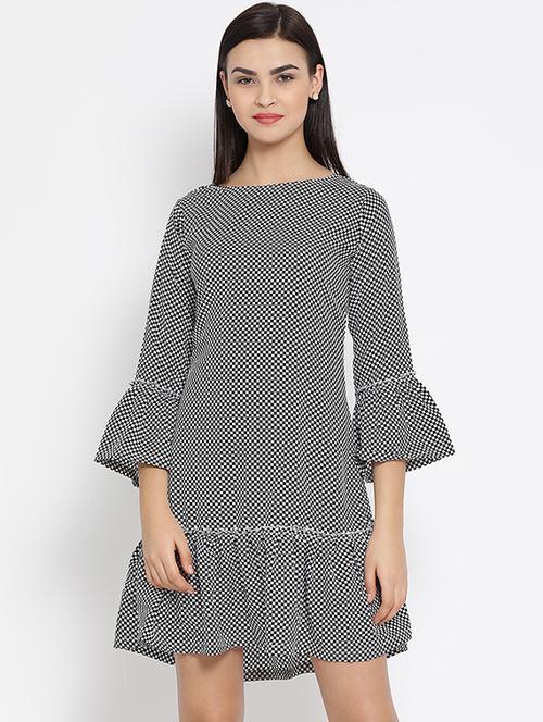 button detail checkered a-line dress - 16008329 - Very Small Image - 1