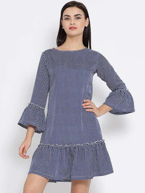 button detail checkered a-line dress - 16008330 - Very Small Image - 1