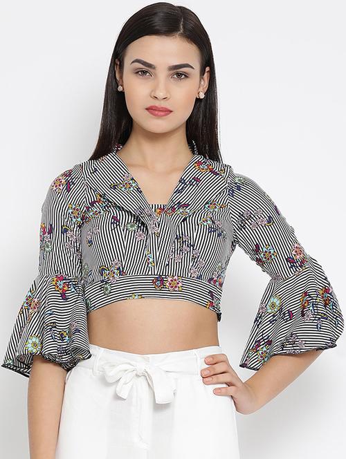 floral striped crop top - 16008336 - Very Small Image - 1