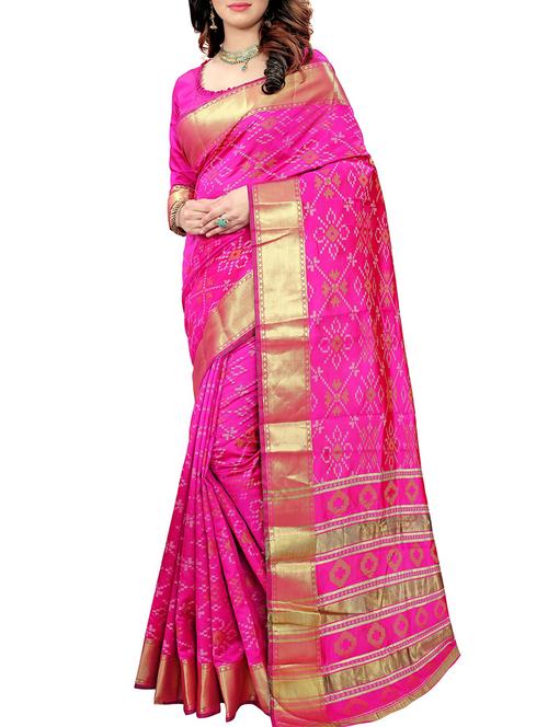 zari border pink kanjivaram saree with blouse - 16008517 - Very Small Image - 1