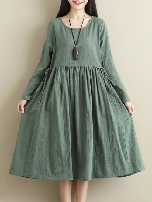drawstring waist a-line dress - 16008540 - Very Small Image - 1
