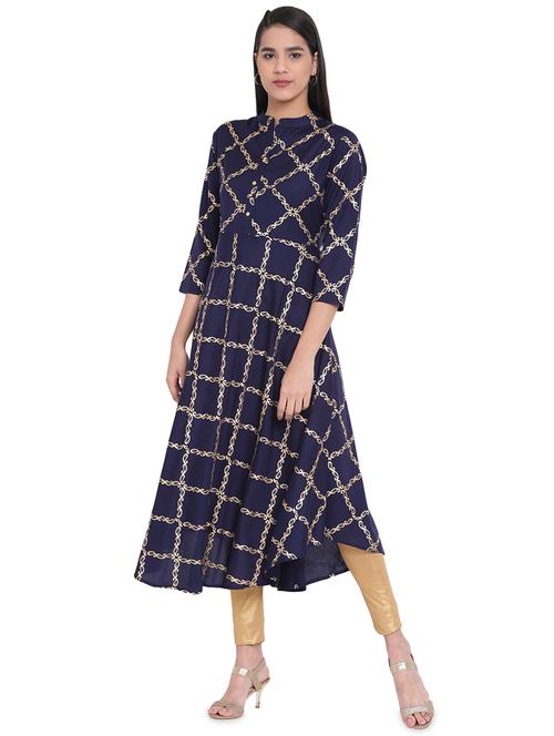 foil print flared kurta - 16008574 - Very Small Image - 1
