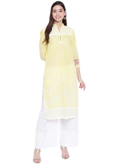 embroidered straight kurta plazzo set - 16008583 - Very Small Image - 1