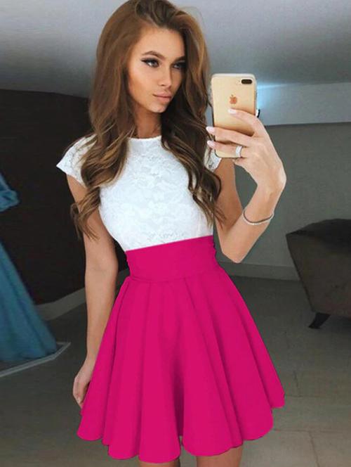 color block laced yoke flared dress - 16008934 - Very Small Image - 1