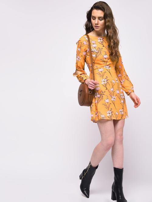 slit sleeved floral a-line dress - 16008998 - Very Small Image - 1