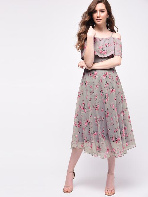 cold shoulder floral flared dress - 16009004 - Very Small Image - 1