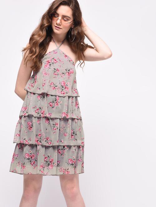 halter neck floral ruffle dress - 16009005 - Very Small Image - 1