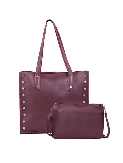 maroon leatherette (pu) tote bag and handbag combo - 16009374 - Very Small Image - 1