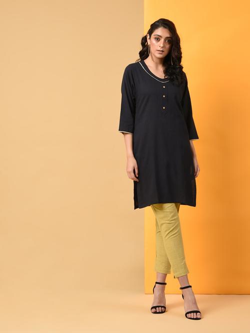 contrast piping detail kurta with pant set - 16009404 - Very Small Image - 1