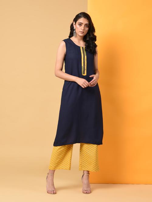 solid a-line kurta - 16009418 - Very Small Image - 1