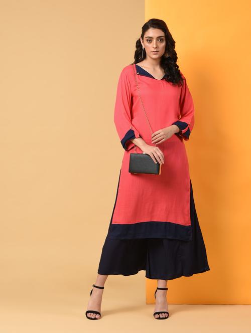 color block straight kurta - 16009434 - Very Small Image - 1