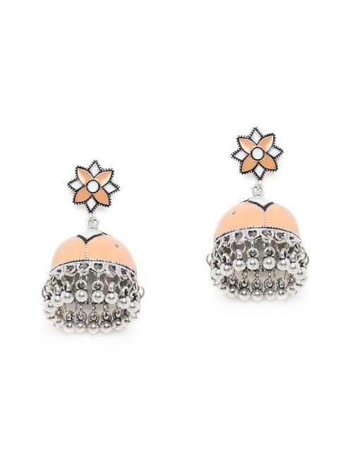 orange silver tone jhumka earring - 16009646 - Very Small Image - 1