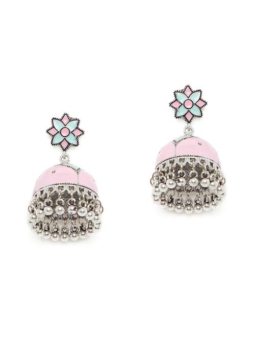 pink silver tone jhumka earring - 16009654 - Very Small Image - 1