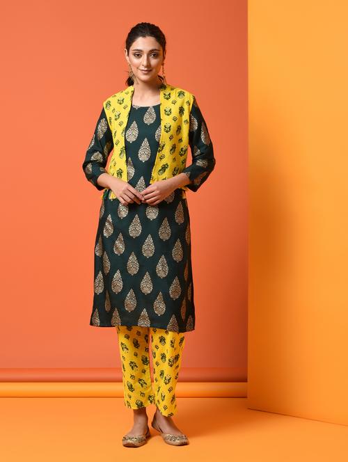 foil print kurta with tassels jacket - 16009850 - Very Small Image - 1